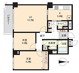 広尾ガーデンヒルズO棟 2LDKの間取図画像