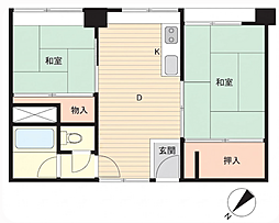 同潤会建物磯子ハイツ 2DKの間取図画像