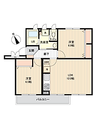 草加旭町団地6号棟 2LDKの間取図画像