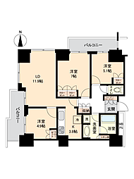 ルネッサンスタワー上野池之端 3LDKの間取図画像