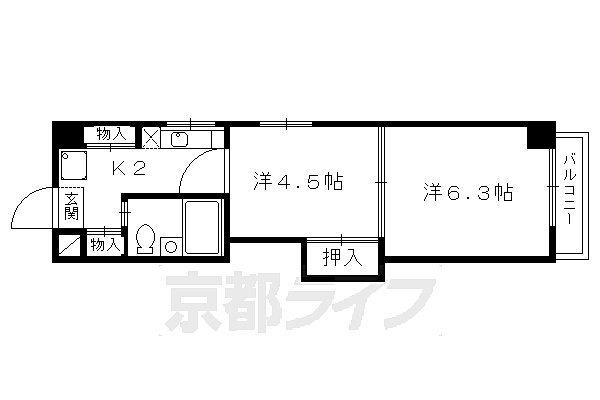 京都府京都市北区上賀茂葵之森町(賃貸マンション2K・1階・27.36㎡)の写真 その2