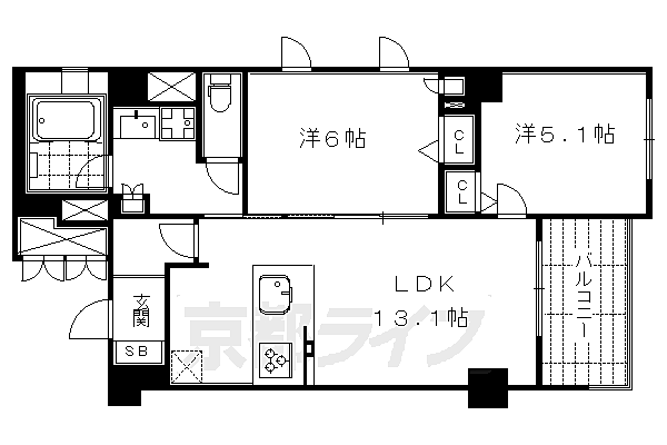 京都府京都市中京区六角通室町東入鯉山町(賃貸マンション2LDK・4階・56.73㎡)の写真 その2