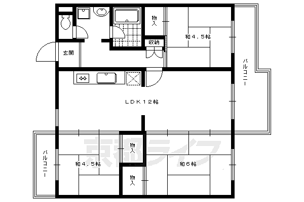 東大路高野第1住宅 2502｜京都府京都市左京区高野西開町(賃貸マンション3LDK・5階・63.00㎡)の写真 その2