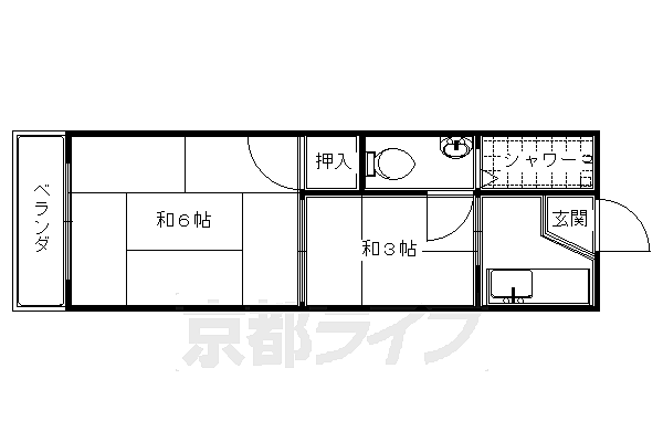 コーポミナミ 202｜京都府京都市左京区北白川東平井町(賃貸マンション2K・3階・20.00㎡)の写真 その2