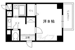 京都市営烏丸線 今出川駅 徒歩15分の賃貸マンション 1階1Kの間取り