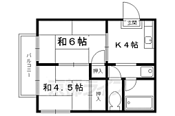 北白川ローズハイツ 2階2DKの間取り