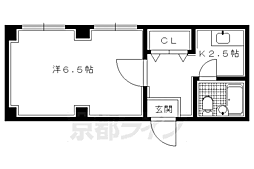 京都市営烏丸線 北大路駅 徒歩15分の賃貸マンション 1階1Kの間取り