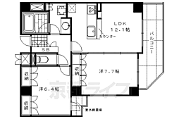 京都市営烏丸線 烏丸御池駅 徒歩4分の賃貸マンション 5階2LDKの間取り