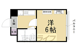 京都市営烏丸線 今出川駅 徒歩1分の賃貸マンション 2階1Kの間取り