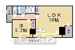 京都市営烏丸線 四条駅 徒歩5分の賃貸マンション 1階1LDKの間取り
