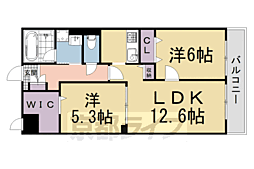 アジュール修学院 1階2LDKの間取り
