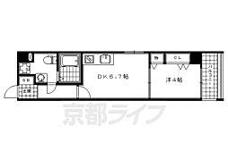 京都市営烏丸線 烏丸御池駅 徒歩7分の賃貸マンション 2階1DKの間取り