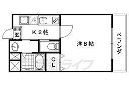 京都市営烏丸線 北大路駅 徒歩28分の賃貸マンション 1階1Kの間取り