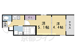 京都市営烏丸線 北大路駅 徒歩28分の賃貸マンション 1階2Kの間取り