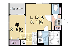 京都地下鉄東西線 西大路御池駅 徒歩8分の賃貸アパート 1階1LDKの間取り