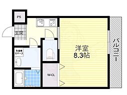 阪急千里線 関大前駅 徒歩10分の賃貸マンション 1階1Kの間取り