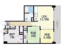 大阪モノレール本線 摂津駅 徒歩4分の賃貸マンション 2階2SLDKの間取り