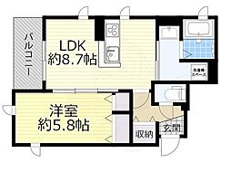 阪急千里線 関大前駅 徒歩6分の賃貸マンション 2階1LDKの間取り