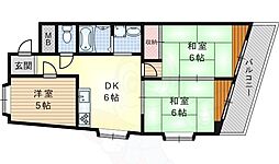 ロイヤルハイツ新芦屋 3DKの間取図画像