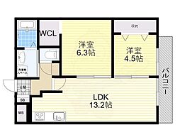 アヴェニール千里山松が丘 2LDKの間取図画像