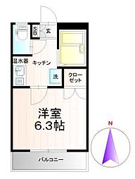 ラプラス郡山 1Kの間取図画像