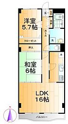 金田第5ビルエクシード館 2LDKの間取図画像
