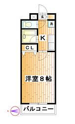 リバーウエストハヤマ 1Kの間取図画像