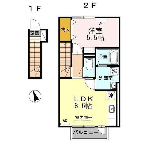 オリビエスルプリューメ 203｜秋田県秋田市楢山登町(賃貸アパート1LDK・2階・41.30㎡)の写真 その2