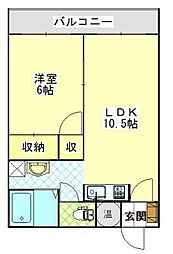 イーストロード610B棟 1LDKの間取図画像
