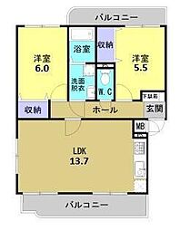 コンフォートパレス・Ａ 3階2LDKの間取り
