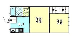 中村ハイツ 2DKの間取図画像