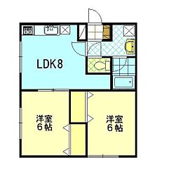 モアメーム東通 2DKの間取図画像