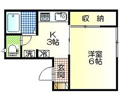 レジデンス長谷川 1Kの間取図画像