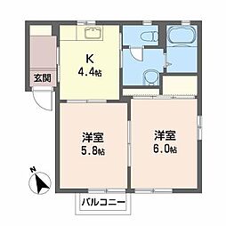 ドリーム仁井田B 2Kの間取図画像