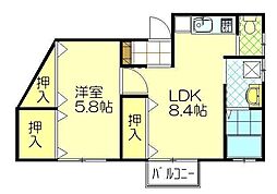 コーポ新星 1LDKの間取図画像