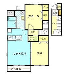 プレクール 2LDKの間取図画像