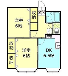 エタニティハウスB棟 2DKの間取図画像