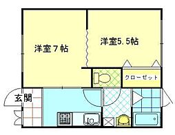 グリーンハイツ天王B 2Kの間取図画像