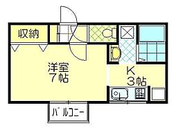 クローネ仁井田 1Kの間取図画像