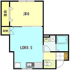 (仮)将軍野南五丁目新築アパートB棟 1LDKの間取図画像