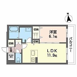 メゾンマスト川もと 1LDKの間取図画像