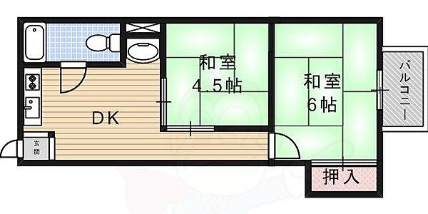 清和マンション 407｜大阪府茨木市中津町(賃貸マンション2DK・4階・32.00㎡)の写真 その2