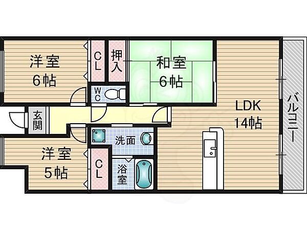 若園11番館 ｜大阪府茨木市若園町(賃貸マンション3LDK・5階・65.00㎡)の写真 その2