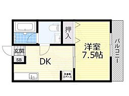 JR東海道・山陽本線 千里丘駅 徒歩13分の賃貸アパート 2階1DKの間取り