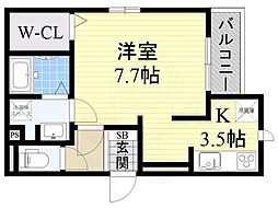 ソシュール 2階ワンルームの間取り