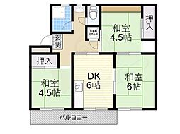 平田住宅14号棟 3DKの間取図画像