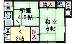 西川コーポ3 2Kの間取図画像