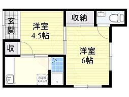 西川コーポ3 2Kの間取図画像