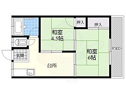 第1吉田文化 2DKの間取図画像