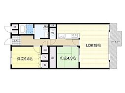 イトーピア高槻松が丘 2LDKの間取図画像